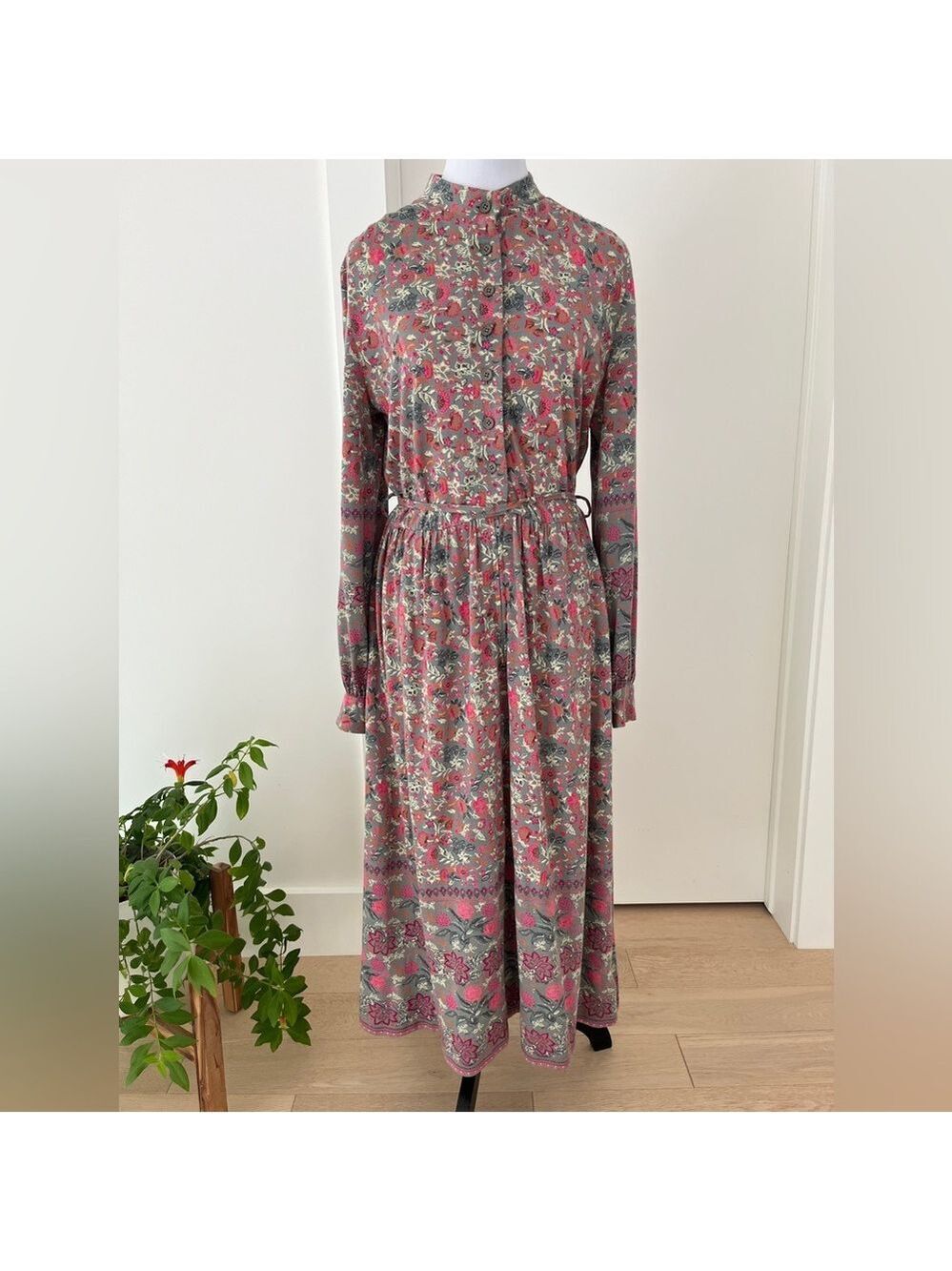 VINTAGE Frank Usher Made in England Midi Dress Long Sleeve Prairie Countrycore